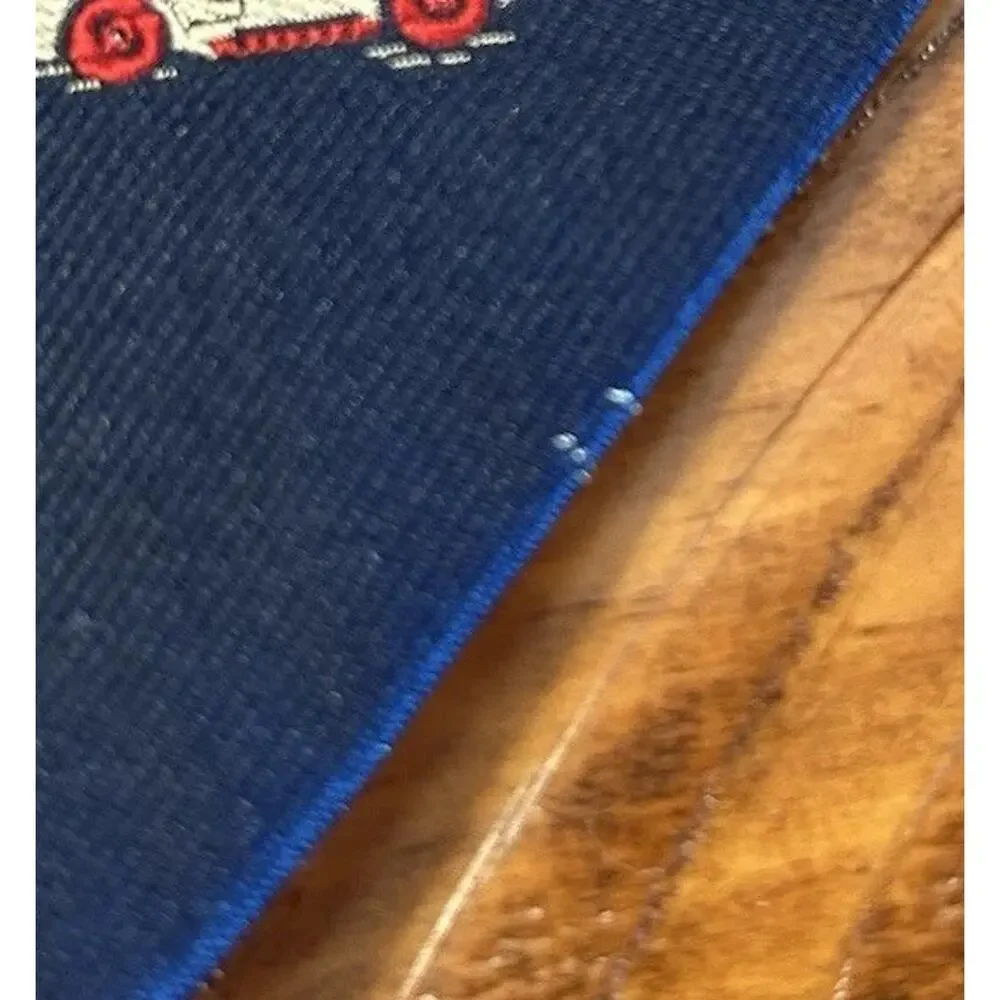 1950s Mens Tie 4” Navy Graphic Silk Blend Race Car Flag Speedway INDY 500 Driver